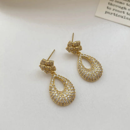 1 Pair Simple Style Commute Water Droplets Plating Inlay Copper Zircon 18K Gold Plated Drop Earrings