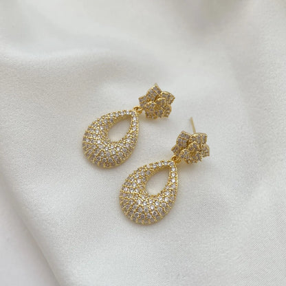 1 Pair Simple Style Commute Water Droplets Plating Inlay Copper Zircon 18K Gold Plated Drop Earrings