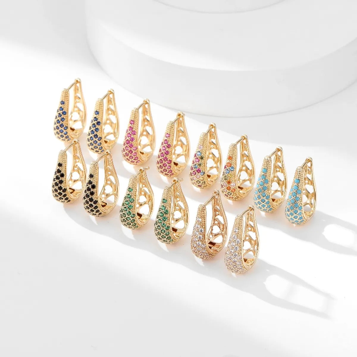 1 Pair Simple Style Commute Water Droplets Plating Inlay Copper Zircon Gold Plated Earrings