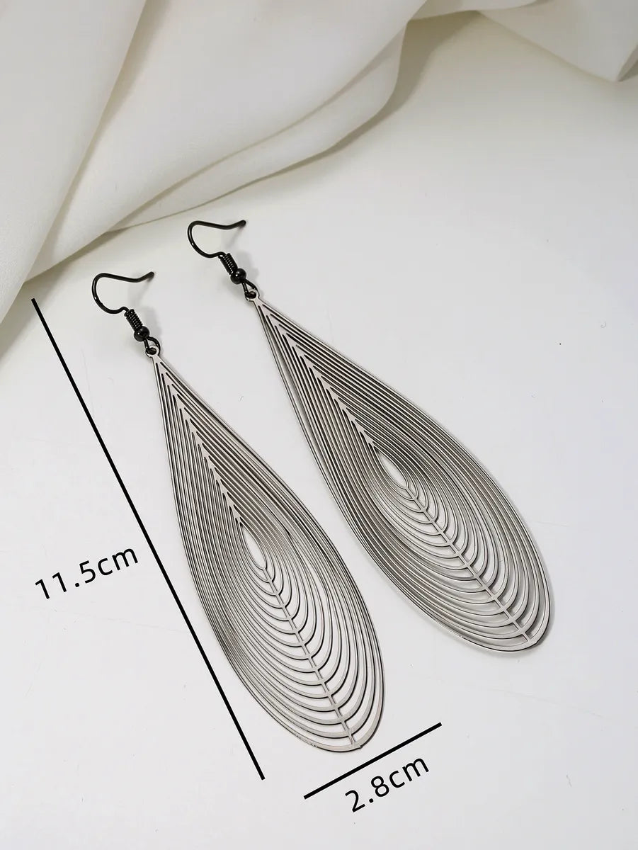 1 Pair Simple Style Commute Water Droplets Solid Color Hollow Out Stainless Steel Drop Earrings