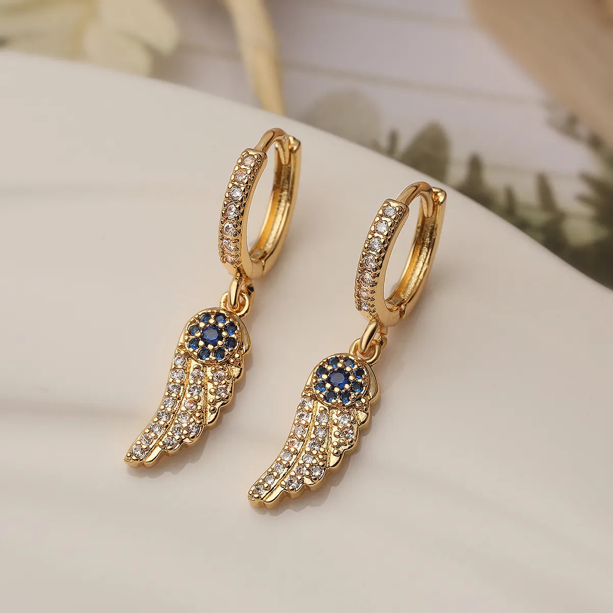 1 Pair Simple Style Commute Wings Plating Inlay Copper Zircon 18k Gold Plated Drop Earrings