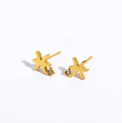 1 Pair Simple Style Constellation Plating 304 Stainless Steel Rhinestones 18K Gold Plated Ear Studs