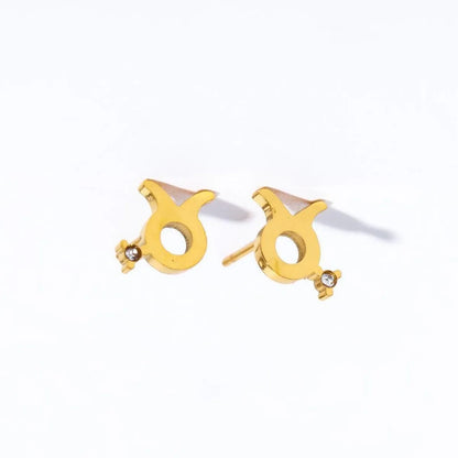 1 Pair Simple Style Constellation Plating 304 Stainless Steel Rhinestones 18K Gold Plated Ear Studs