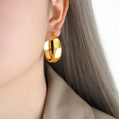 1 Pair Simple Style Cool Style Solid Color Plating Titanium Steel 18K Gold Plated Hoop Earrings