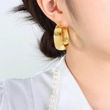 1 Pair Simple Style Cool Style Solid Color Plating Titanium Steel 18K Gold Plated Hoop Earrings