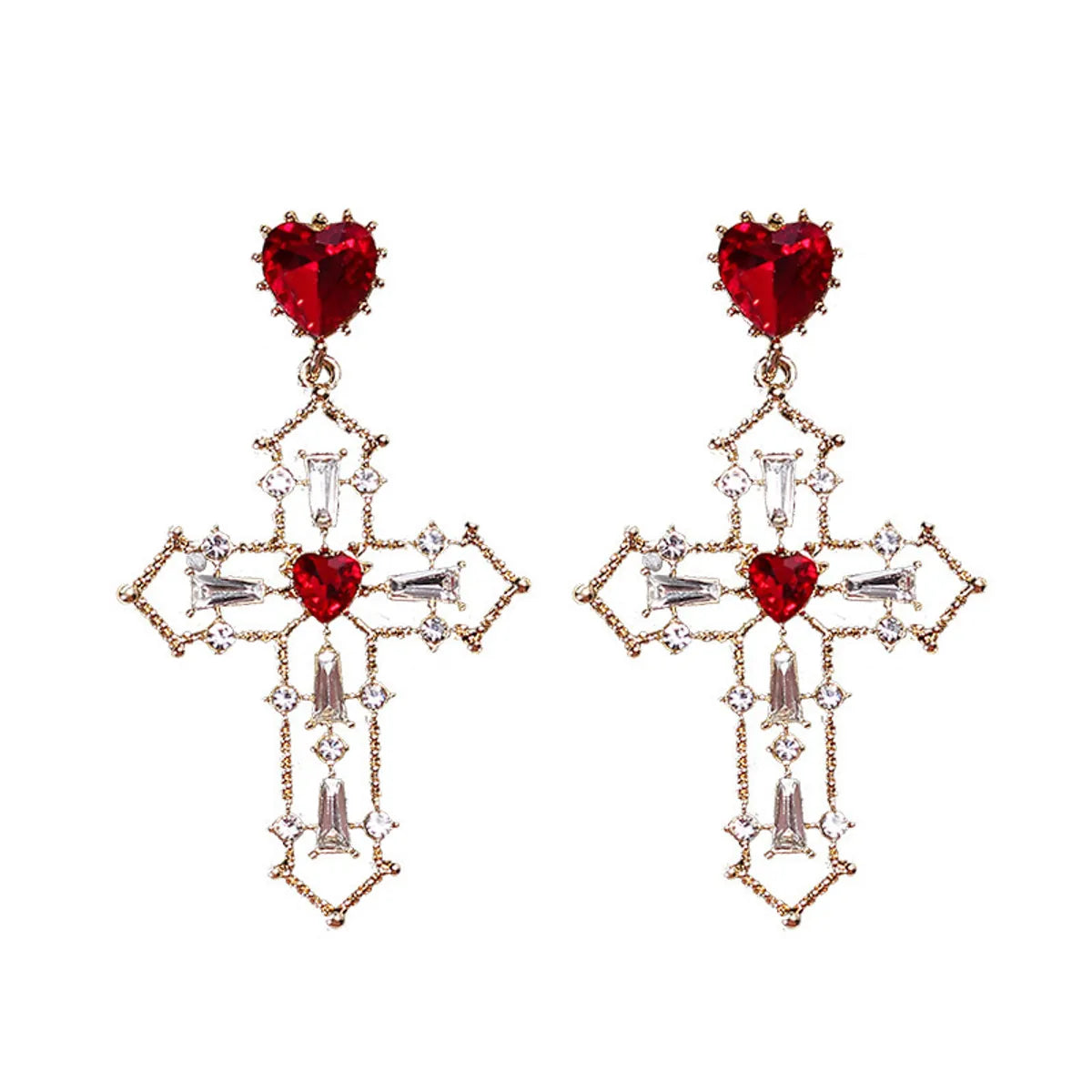 1 Pair Simple Style Cross Alloy Inlay Artificial Gemstones Women'S Drop Earrings