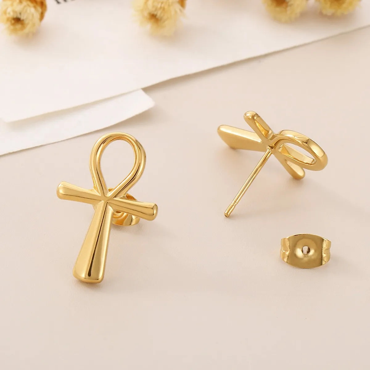 1 Pair Simple Style Cross Heart Shape Plating Titanium Steel Rose Gold Plated Gold Plated Ear Studs