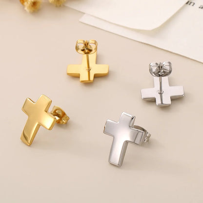 1 Pair Simple Style Cross Heart Shape Plating Titanium Steel Rose Gold Plated Gold Plated Ear Studs