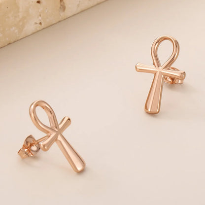 1 Pair Simple Style Cross Heart Shape Plating Titanium Steel Rose Gold Plated Gold Plated Ear Studs