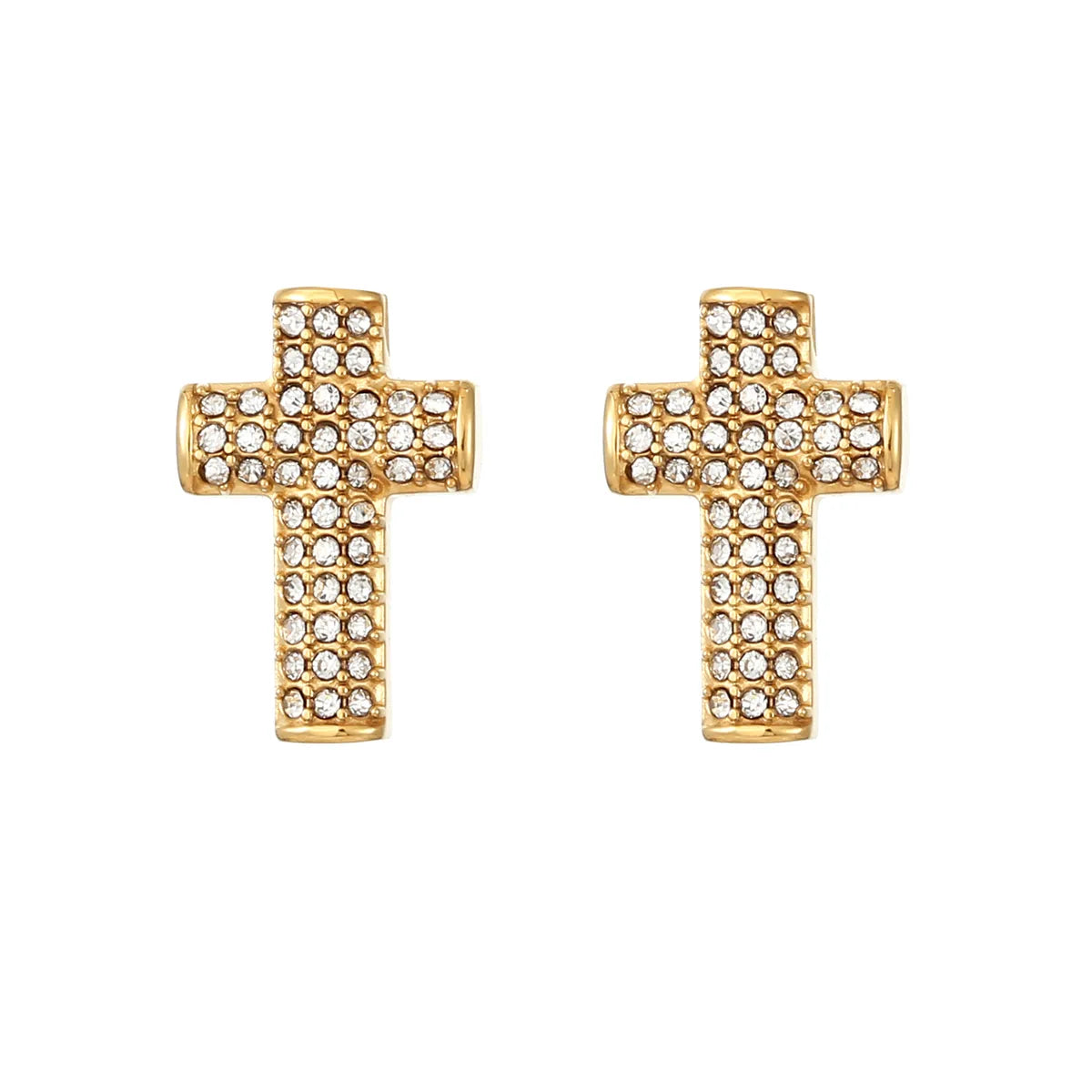 1 Pair Simple Style Cross Inlay 304 Stainless Steel Moissanite Gold Plated Ear Studs