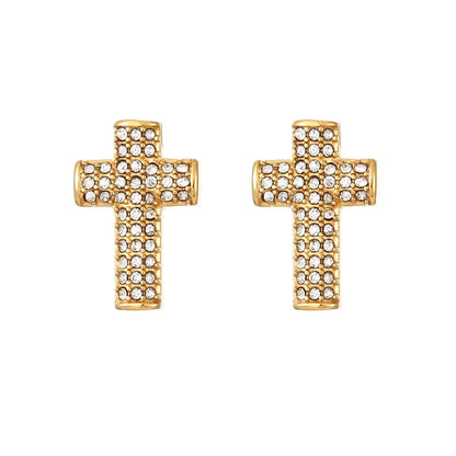 1 Pair Simple Style Cross Inlay 304 Stainless Steel Moissanite Gold Plated Ear Studs