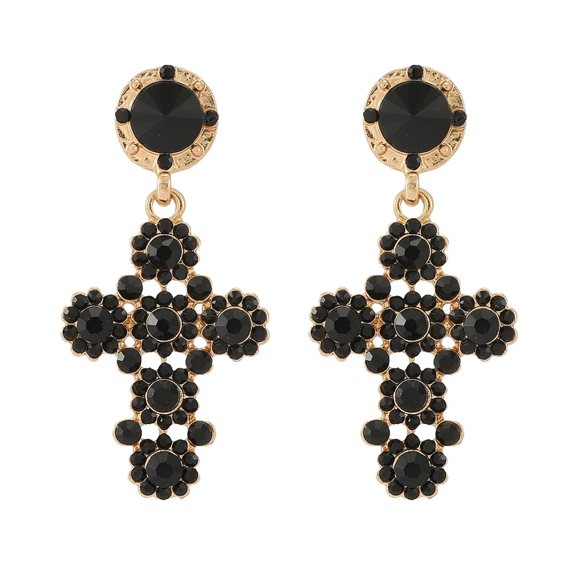 1 Pair Simple Style Cross Inlay Alloy Glass Drop Earrings