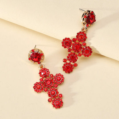 1 Pair Simple Style Cross Inlay Alloy Glass Drop Earrings