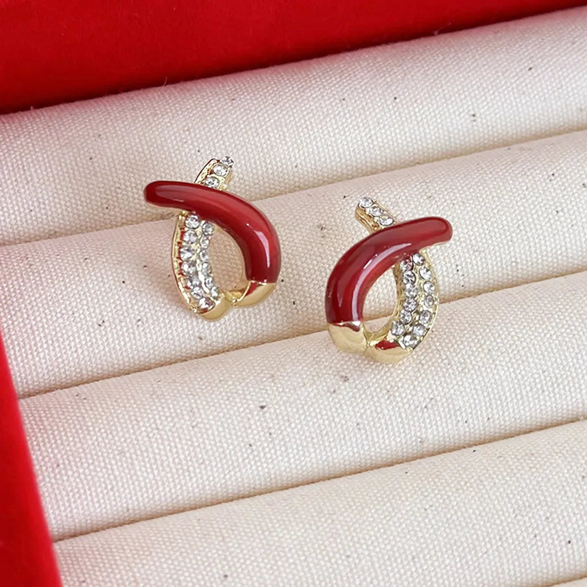 1 Pair Simple Style Cross Inlay Alloy Rhinestones Ear Studs