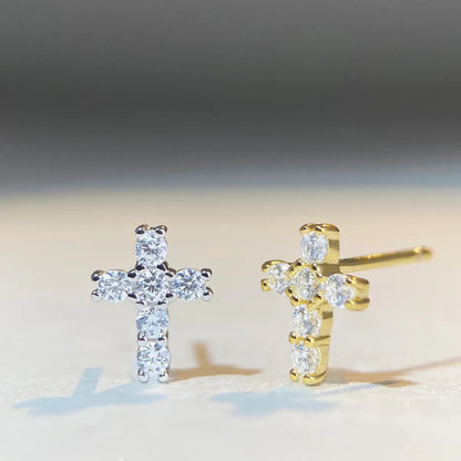 Simple Style Cross Sterling Silver Inlay Moissanite Ear Studs