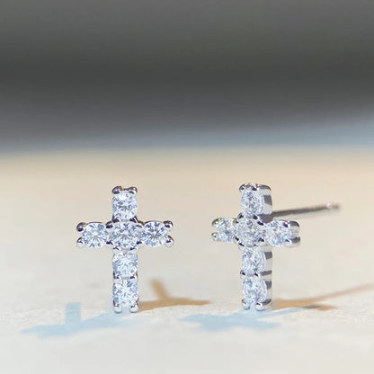 Simple Style Cross Sterling Silver Inlay Moissanite Ear Studs