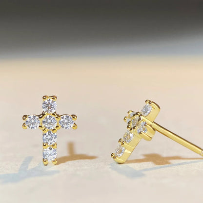 Simple Style Cross Sterling Silver Inlay Moissanite Ear Studs