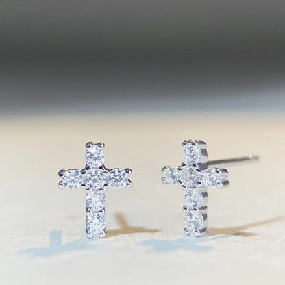 Simple Style Cross Sterling Silver Inlay Moissanite Ear Studs