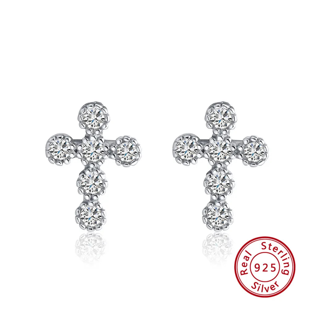 1 Pair Simple Style Cross Inlay Sterling Silver Zircon Ear Studs