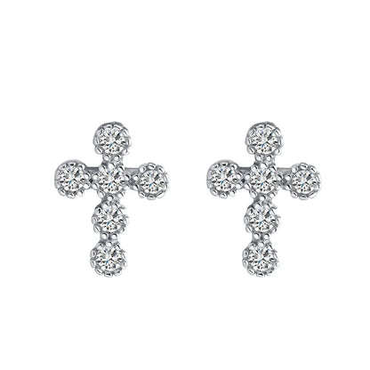 1 Pair Simple Style Cross Inlay Sterling Silver Zircon Ear Studs