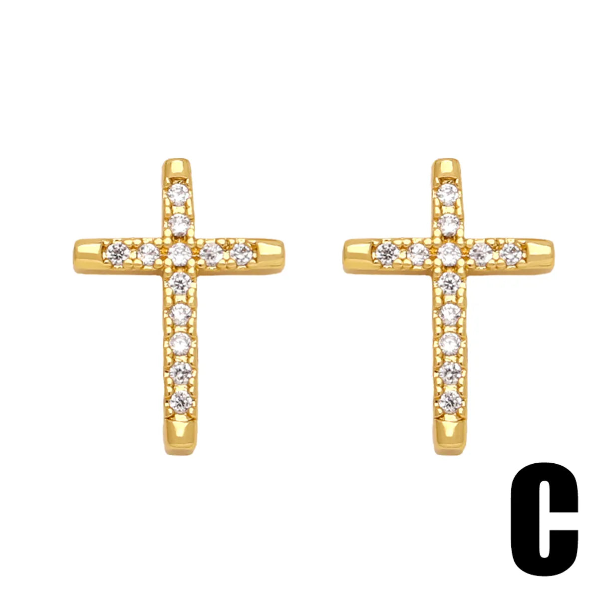 1 Pair Simple Style Cross Plating Inlay Copper Zircon 18k Gold Plated Ear Studs