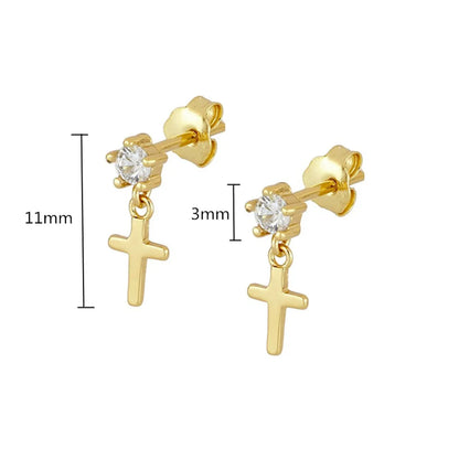 1 Pair Simple Style Cross Plating Inlay Copper Zircon Drop Earrings