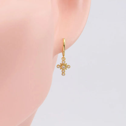 1 Pair Simple Style Cross Plating Inlay Sterling Silver Zircon White Gold Plated Gold Plated Drop Earrings