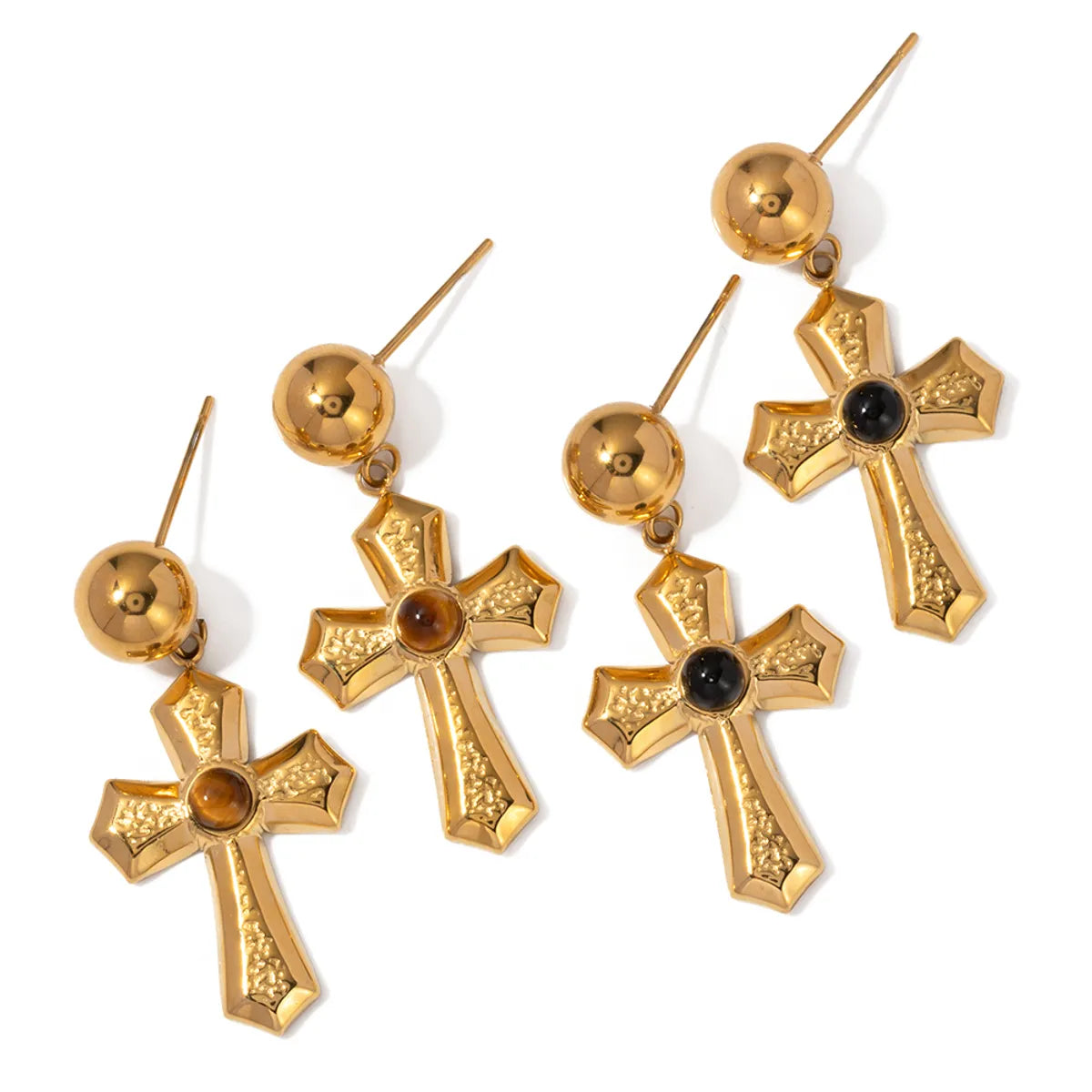 1 Pair Simple Style Cross Plating Stainless Steel 18k Gold Plated Drop Earrings