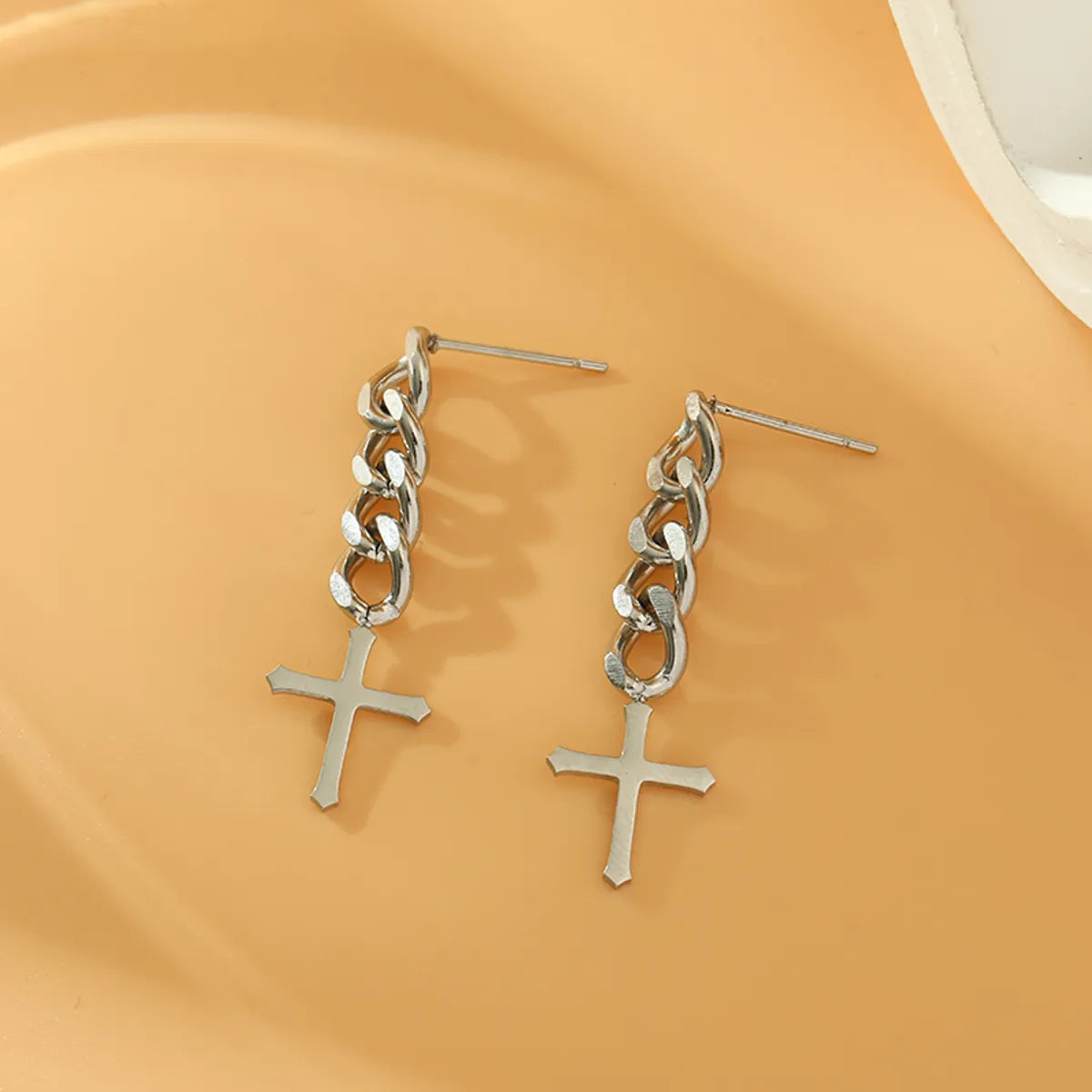 1 Pair Simple Style Cross Plating Stainless Steel 18k Gold Plated Drop Earrings