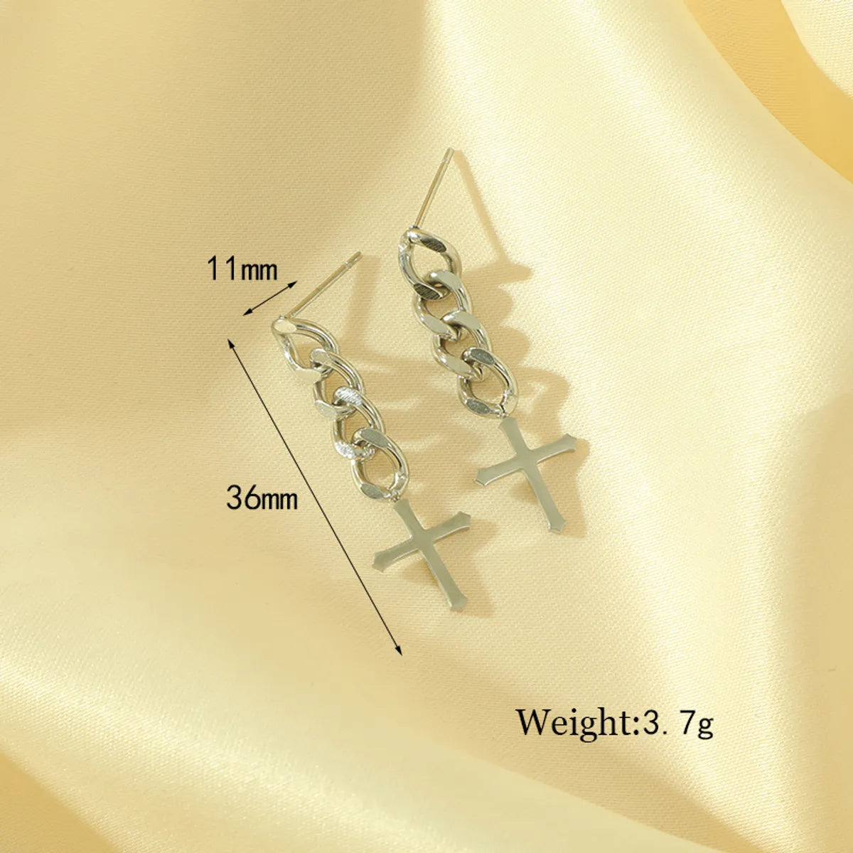 1 Pair Simple Style Cross Plating Stainless Steel 18k Gold Plated Drop Earrings