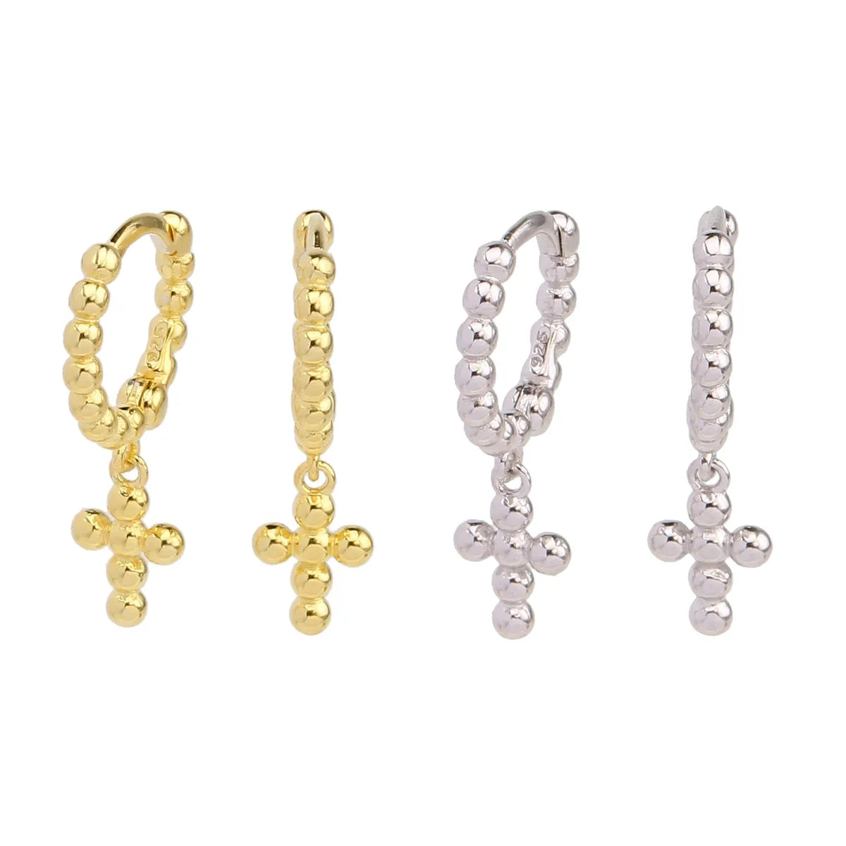 1 Pair Simple Style Cross Plating Sterling Silver White Gold Plated Gold Plated Drop Earrings