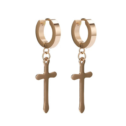 1 Pair Simple Style Cross Plating Titanium Steel Drop Earrings