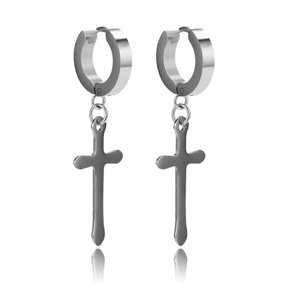 1 Pair Simple Style Cross Plating Titanium Steel Drop Earrings