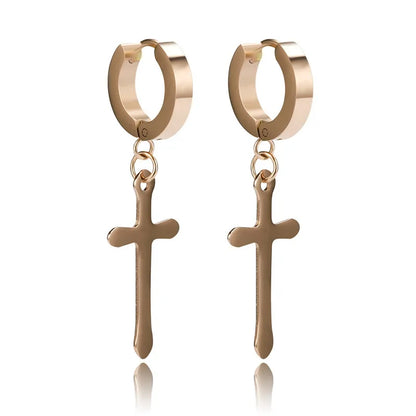 1 Pair Simple Style Cross Plating Titanium Steel Drop Earrings