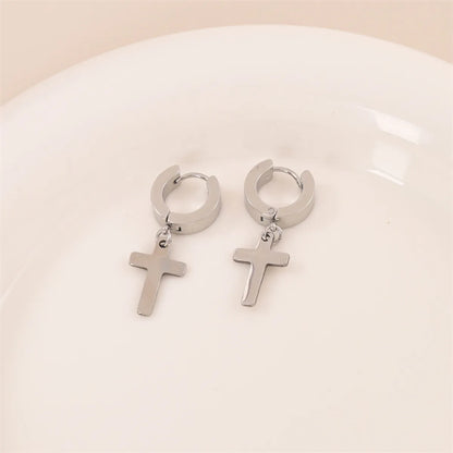 1 Pair Simple Style Cross Round Plating Stainless Steel 18k Gold Plated Earrings