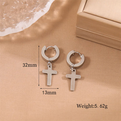 1 Pair Simple Style Cross Round Plating Stainless Steel 18k Gold Plated Earrings