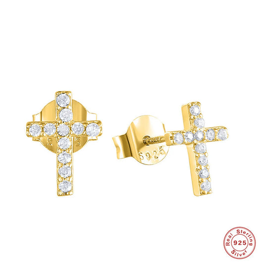 1 Pair Simple Style Cross Sterling Silver Artificial Gemstones Ear Studs