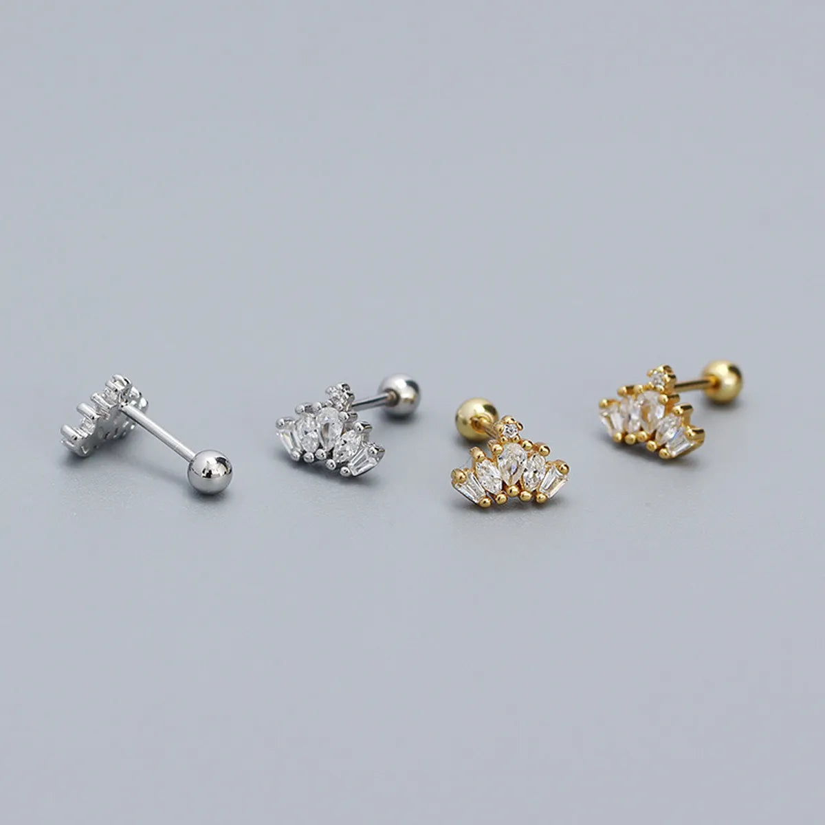 1 Pair Simple Style Crown Inlay Sterling Silver Zircon Ear Studs