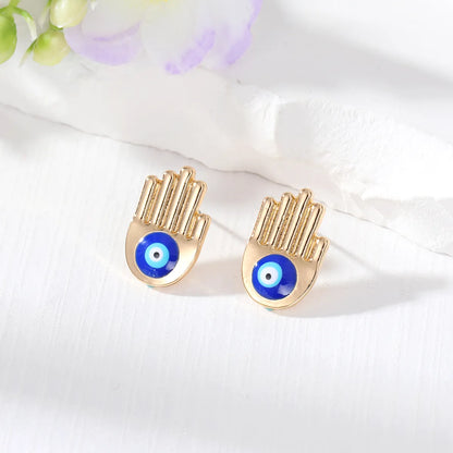 1 Pair Simple Style Devil'S Eye Hand Heart Shape Alloy Women'S Ear Studs