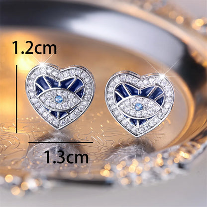 1 Pair Simple Style Devil's Eye Heart Shape Enamel Inlay Copper Zircon Ear Studs