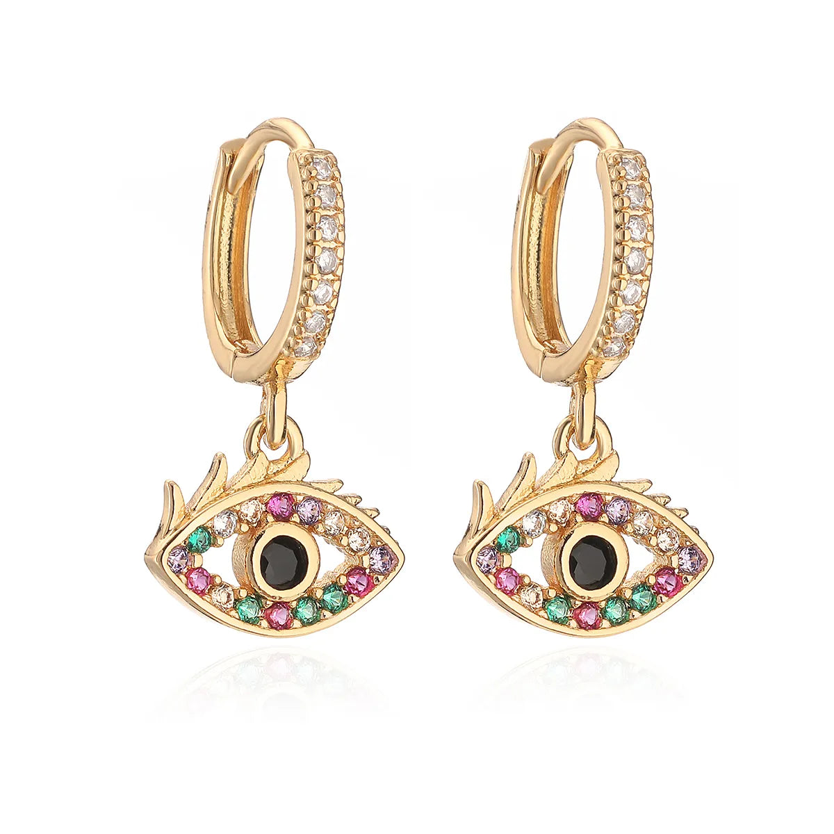 1 Pair Simple Style Devil's Eye Plating Inlay Copper Zircon 18k Gold Plated Drop Earrings