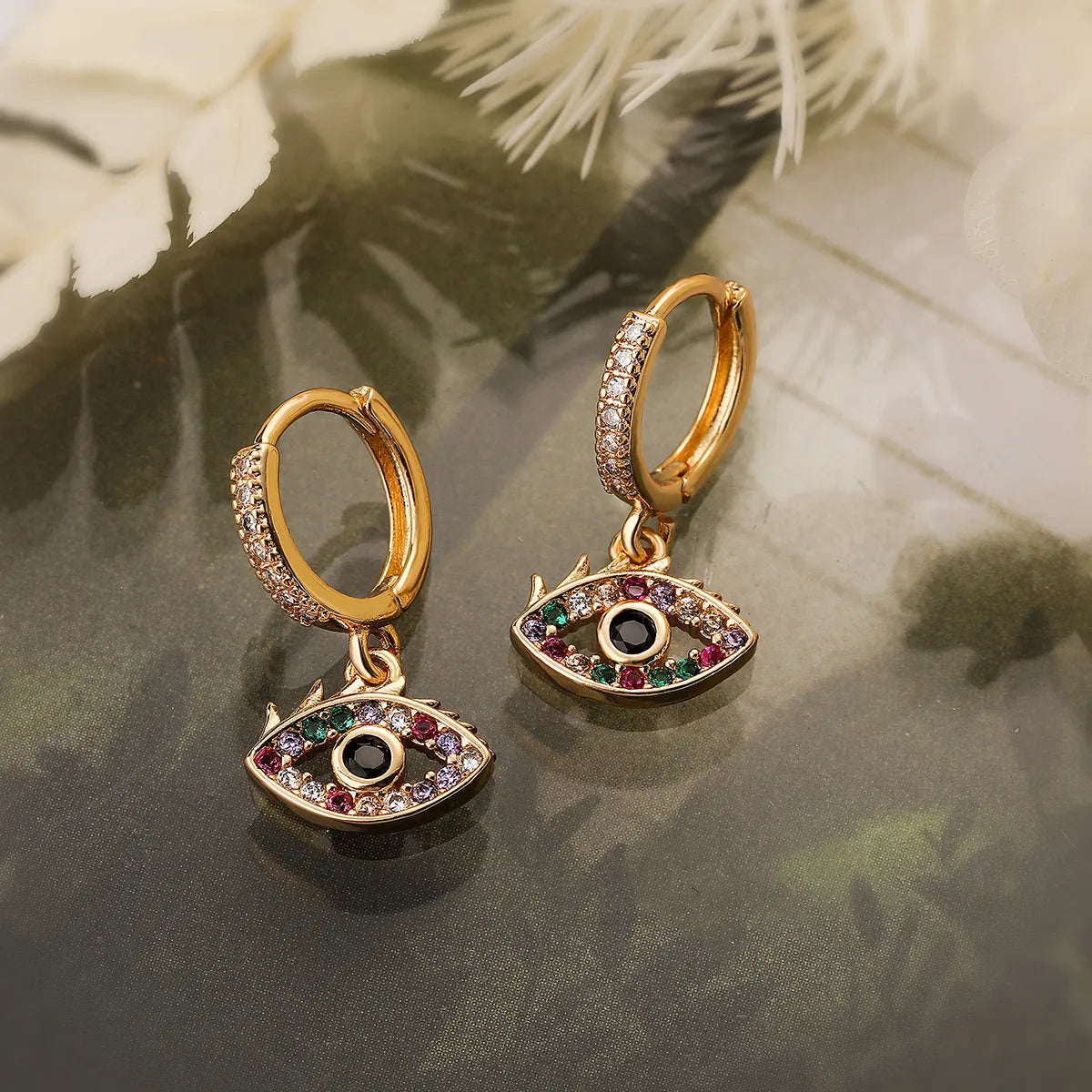 1 Pair Simple Style Devil's Eye Plating Inlay Copper Zircon 18k Gold Plated Drop Earrings