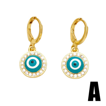 1 Pair Simple Style Devil's Eye Plating Inlay Copper Zircon 18k Gold Plated Drop Earrings