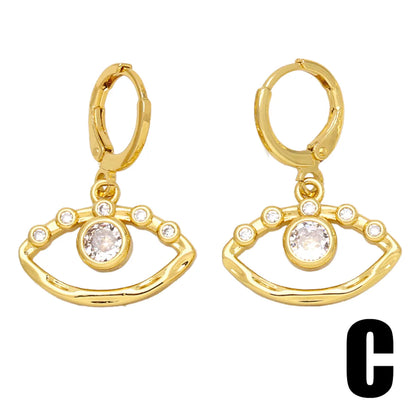 1 Pair Simple Style Devil's Eye Plating Inlay Copper Zircon 18k Gold Plated Drop Earrings