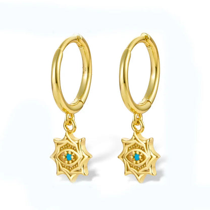 1 Pair Simple Style Devil'S Eye Plating Inlay Sterling Silver Turquoise 18K Gold Plated White Gold Plated Drop Earrings