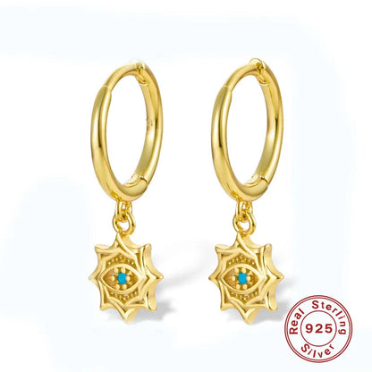 1 Pair Simple Style Devil'S Eye Plating Inlay Sterling Silver Turquoise 18K Gold Plated White Gold Plated Drop Earrings