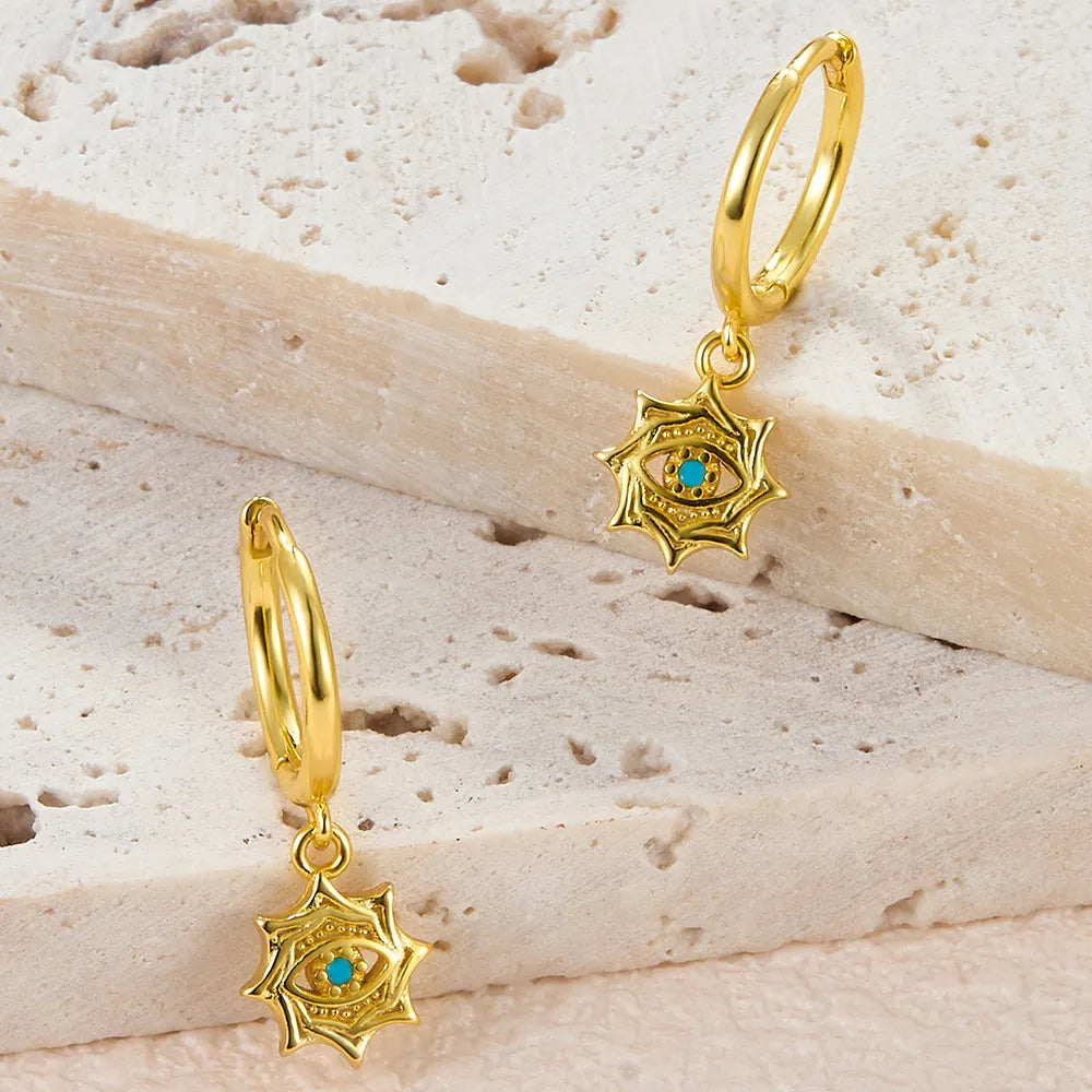 1 Pair Simple Style Devil'S Eye Plating Inlay Sterling Silver Turquoise 18K Gold Plated White Gold Plated Drop Earrings