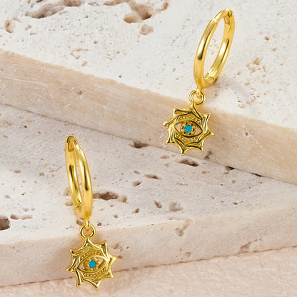 1 Pair Simple Style Devil'S Eye Plating Inlay Sterling Silver Turquoise 18K Gold Plated White Gold Plated Drop Earrings