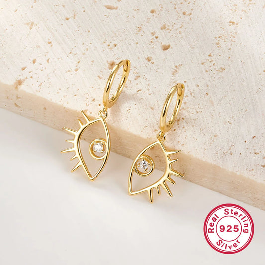 1 Pair Simple Style Devil's Eye Plating Inlay Sterling Silver Zircon 18K Gold Plated White Gold Plated Drop Earrings