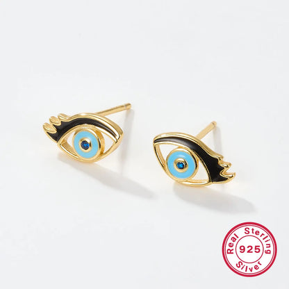 1 Pair Simple Style Devil's Eye Plating Inlay Sterling Silver Zircon 18k Gold Plated White Gold Plated Ear Studs